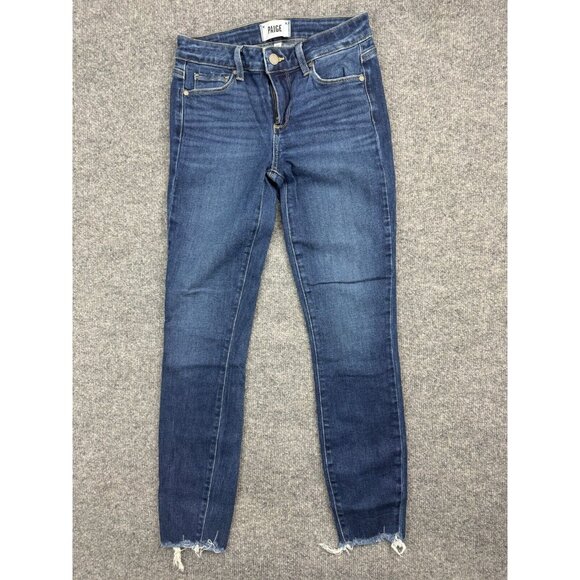 Paige Jeans Women's 26 Blue Denim Verdugo Ankle Skinny Dark Wash Raw Hem - Picture 1 of 11